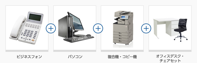 ビジネスフォン＋パソコン＋複合機・コピー機＋オフィスデスク・チェアセット